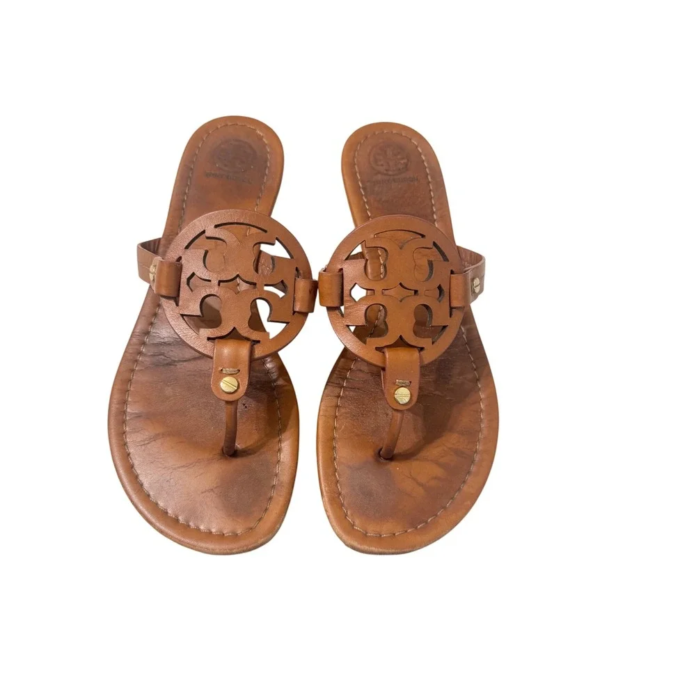 Tory Burch Miller Sandals Womens‎  Vintage Vachetta Tan Leather Good Condition